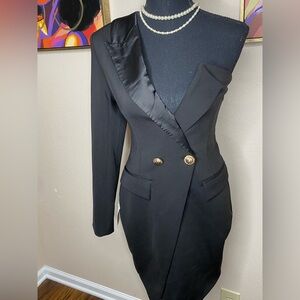 Black and Gold One Shoulder Blazer Dress